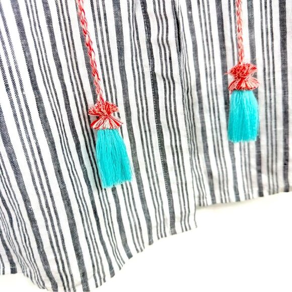 J. Jill White Blue Stripe Colorful Embroidered Ethnic Boho Festival Linen Jacket - Picture 8 of 13